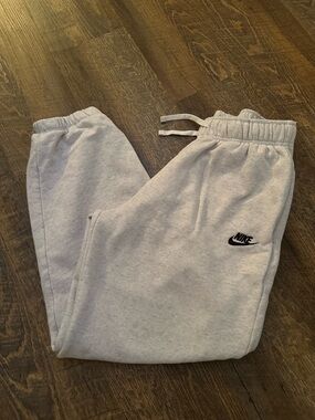 Nike women’s Heather Gray Fleece Joggers with Black Swoosh - oversized